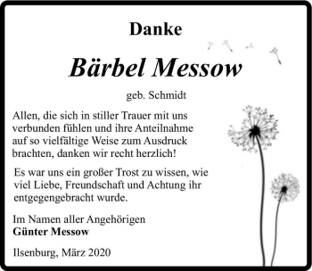 Traueranzeige von Bärbel Messow (geb. Schmidt)  von Magdeburger Volksstimme