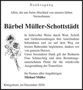 Traueranzeige von Bärbel Müller-Schottstädt  von Magdeburger Volksstimme