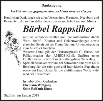 Traueranzeige von Bärbel Rappsilber  von Magdeburger Volksstimme