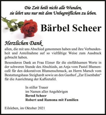Traueranzeige von Bärbel Scheer  von Magdeburger Volksstimme