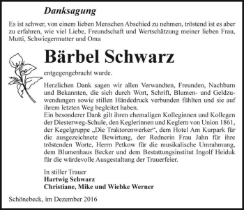 Traueranzeige von Bärbel Schwarz  von Magdeburger Volksstimme