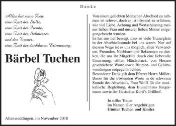 Traueranzeige von Bärbel Tuchen  von Magdeburger Volksstimme