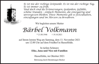 Traueranzeige von Bärbel Volkmann  von Magdeburger Volksstimme