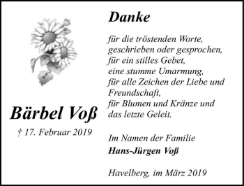 Traueranzeige von Bärbel Voß  von Magdeburger Volksstimme
