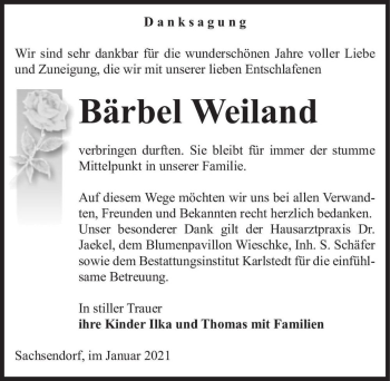 Traueranzeige von Bärbel Weiland  von Magdeburger Volksstimme