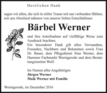 Traueranzeige von Bärbel Werner  von Magdeburger Volksstimme