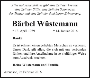 Traueranzeige von Bärbel Wüstemann  von Magdeburger Volksstimme