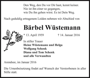 Traueranzeige von Bärbel Wüstemann  von Magdeburger Volksstimme
