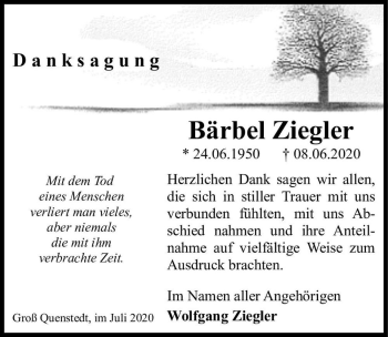 Traueranzeige von Bärbel Ziegler  von Magdeburger Volksstimme