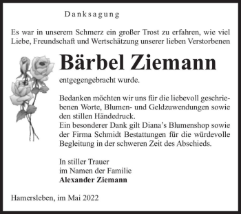 Traueranzeige von Bärbel Ziemann  von Magdeburger Volksstimme