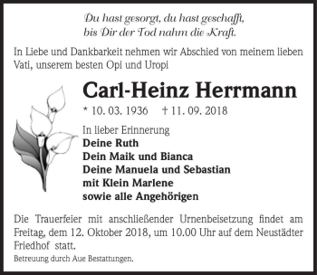 Traueranzeige von Carl-Heinz Herrmann  von Magdeburger Volksstimme