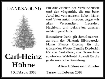 Traueranzeige von Carl-Heinz Hühne  von Magdeburger Volksstimme