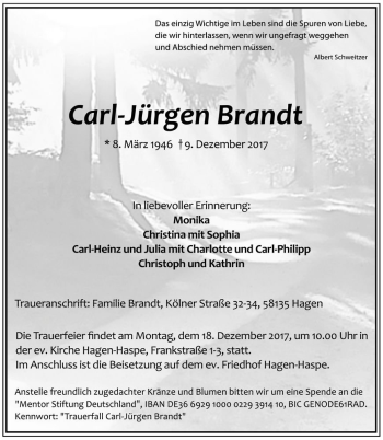 Traueranzeige von Carl-Jürgen Brandt  von Magdeburger Volksstimme