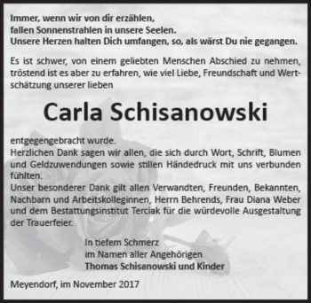 Traueranzeige von Carla Schisanowski  von Magdeburger Volksstimme