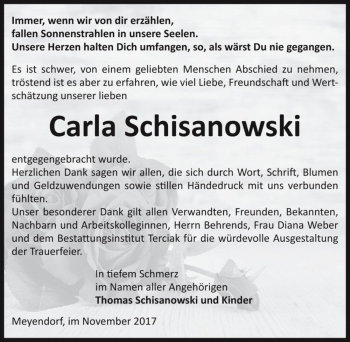 Traueranzeige von Carla Schisanowski  von Magdeburger Volksstimme