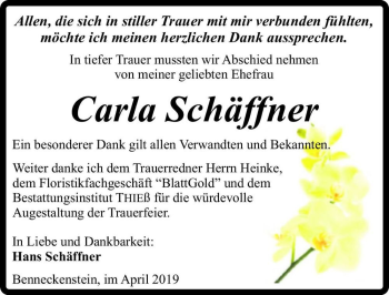Traueranzeige von Carla Schäffner  von Magdeburger Volksstimme