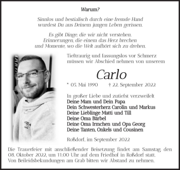 Traueranzeige von Carlo  von Magdeburger Volksstimme
