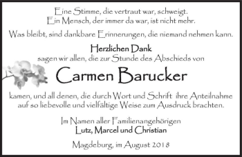 Traueranzeige von Carmen Barucker  von Magdeburger Volksstimme