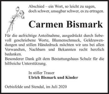 Traueranzeige von Carmen Bismark  von Magdeburger Volksstimme