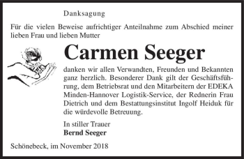 Traueranzeige von Carmen Seeger  von Magdeburger Volksstimme