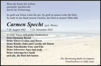 Traueranzeige von Carmen Specht (geb. Wiehe)  von Magdeburger Volksstimme