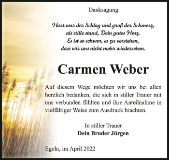 Traueranzeige von Carmen Weber  von Magdeburger Volksstimme