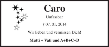 Traueranzeige von Caro  von Magdeburger Volksstimme