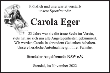 Traueranzeige von Carola Eger  von Magdeburger Volksstimme