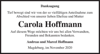 Traueranzeige von Carola Hoffmann  von Magdeburger Volksstimme