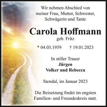 Traueranzeige von Carola Hoffmann (geb. Fritz)  von Magdeburger Volksstimme