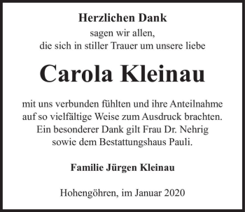 Traueranzeige von Carola Kleinau  von Magdeburger Volksstimme