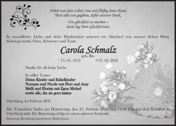 Traueranzeige von Carola Schmalz (geb. Rix)  von Magdeburger Volksstimme