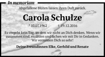 Traueranzeige von Carola Schulze  von Magdeburger Volksstimme
