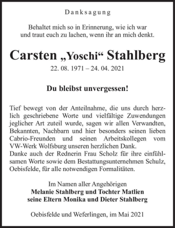 Traueranzeige von Carsten 