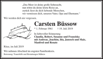 Traueranzeige von Carsten Büssow  von Magdeburger Volksstimme