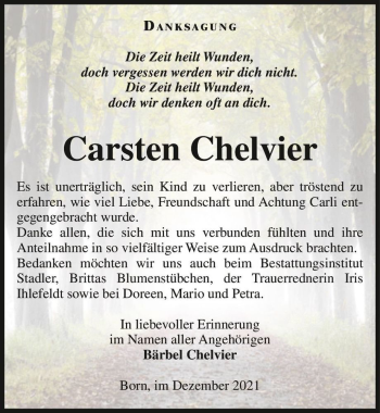 Traueranzeige von Carsten Chelvier  von Magdeburger Volksstimme