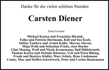 Traueranzeige von Carsten Diener  von Magdeburger Volksstimme