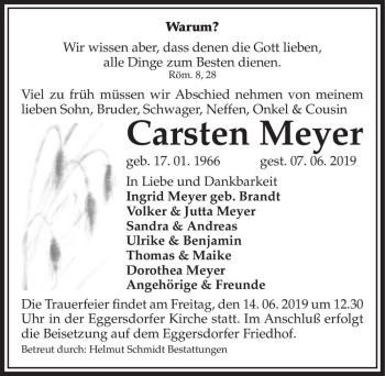 Traueranzeige von Carsten Meyer  von Magdeburger Volksstimme