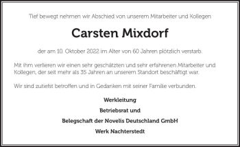 Traueranzeige von Carsten Mixdorf  von Magdeburger Volksstimme