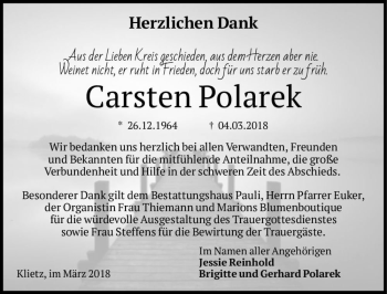 Traueranzeige von Carsten Polarek  von Magdeburger Volksstimme