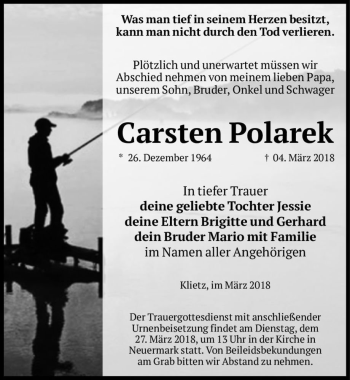Traueranzeige von Carsten Polarek  von Magdeburger Volksstimme