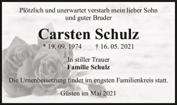 Traueranzeige von Carsten Schulz  von Magdeburger Volksstimme