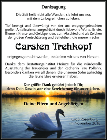 Traueranzeige von Carsten Trehkopf  von Magdeburger Volksstimme
