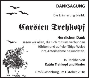 Traueranzeige von Carsten Trehkopf  von Magdeburger Volksstimme