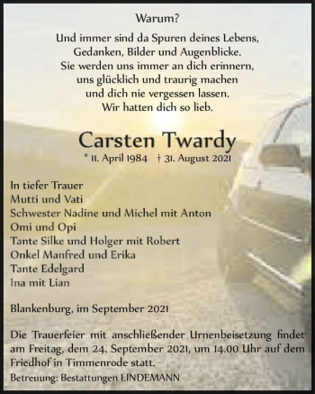 Traueranzeige von Carsten Twardy  von Magdeburger Volksstimme