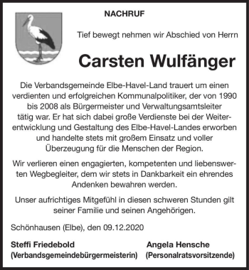 Traueranzeige von Carsten Wulfänger  von Magdeburger Volksstimme