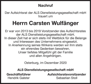 Traueranzeige von Carsten Wulfänger  von Magdeburger Volksstimme