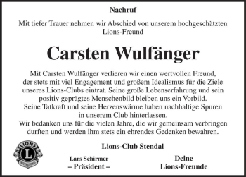 Traueranzeige von Carsten Wulfänger  von Magdeburger Volksstimme