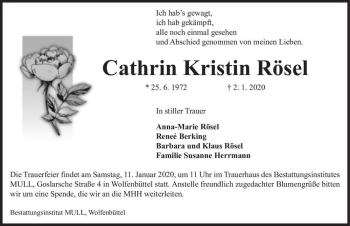 Traueranzeige von Cathrin Kristin Rösel  von Magdeburger Volksstimme