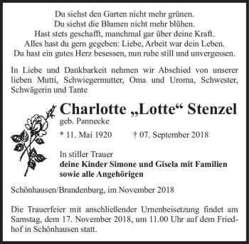 Traueranzeige von Charlotte 